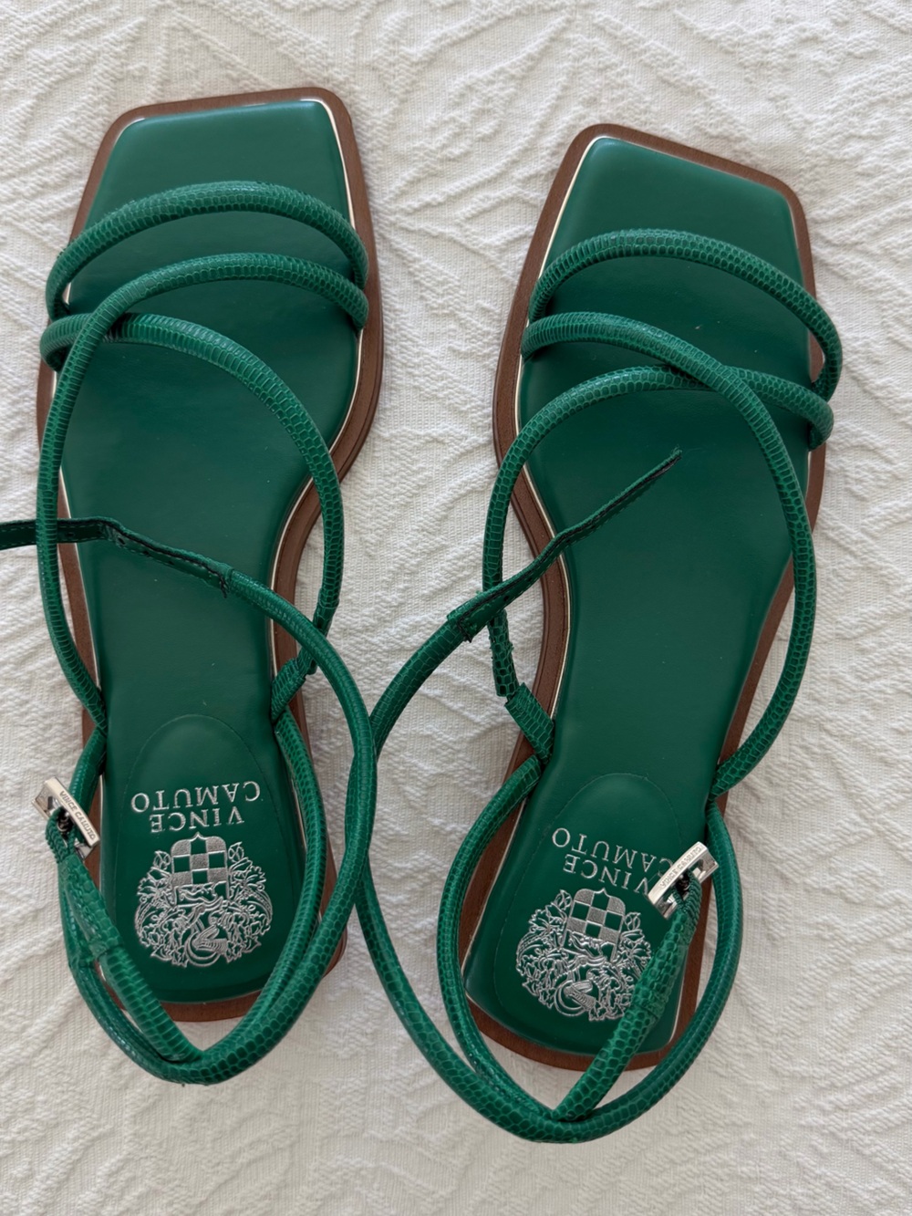Vince Camuto Emerald Green Strappy Square-Toe Sandals
